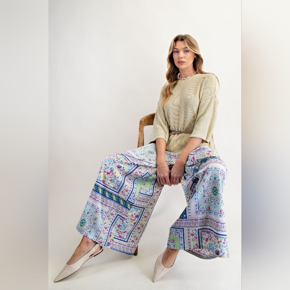 Easel Multicolor Bohemian Wide-Leg Pants - Picture 4 of 5